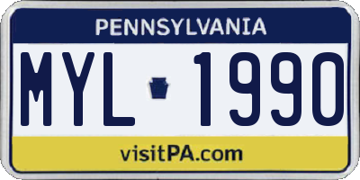 PA license plate MYL1990