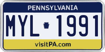 PA license plate MYL1991