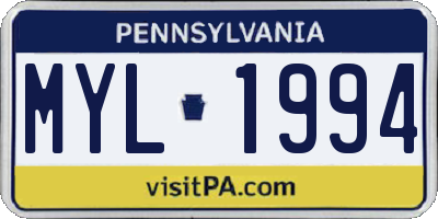 PA license plate MYL1994