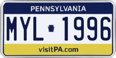 PA license plate MYL1996