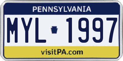 PA license plate MYL1997