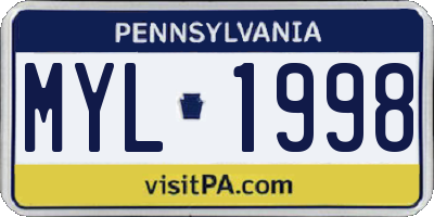 PA license plate MYL1998