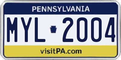 PA license plate MYL2004