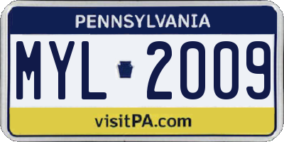 PA license plate MYL2009