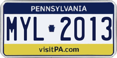 PA license plate MYL2013