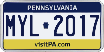 PA license plate MYL2017
