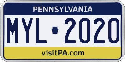 PA license plate MYL2020