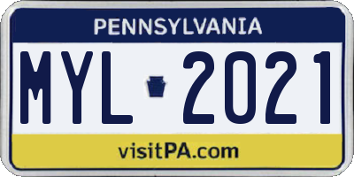PA license plate MYL2021