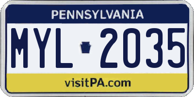 PA license plate MYL2035