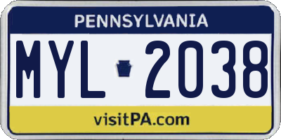 PA license plate MYL2038