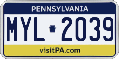 PA license plate MYL2039
