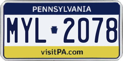 PA license plate MYL2078
