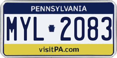PA license plate MYL2083
