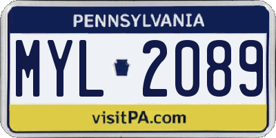 PA license plate MYL2089