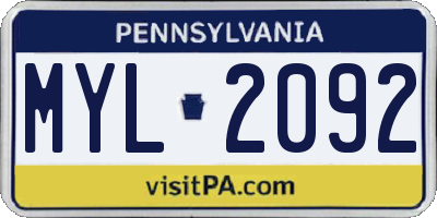 PA license plate MYL2092