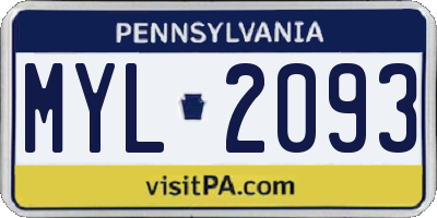 PA license plate MYL2093