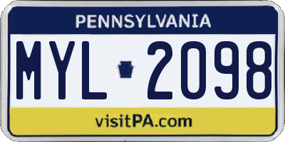 PA license plate MYL2098