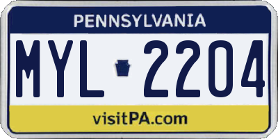 PA license plate MYL2204