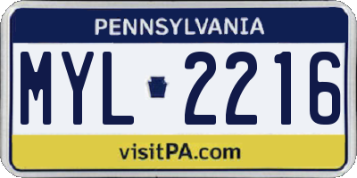 PA license plate MYL2216