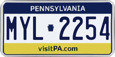 PA license plate MYL2254