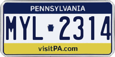 PA license plate MYL2314