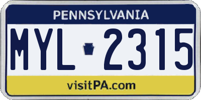 PA license plate MYL2315