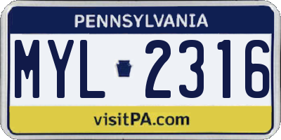 PA license plate MYL2316
