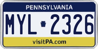PA license plate MYL2326