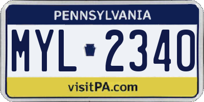 PA license plate MYL2340