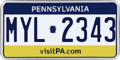 PA license plate MYL2343