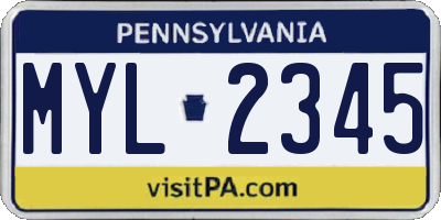 PA license plate MYL2345
