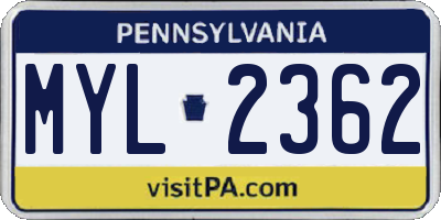 PA license plate MYL2362
