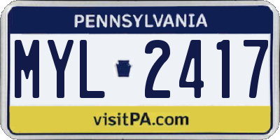 PA license plate MYL2417