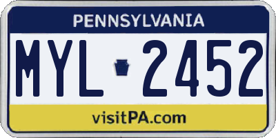 PA license plate MYL2452