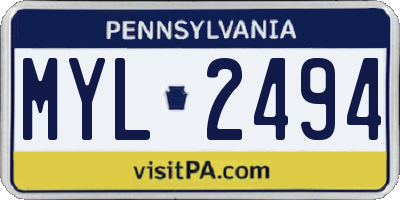 PA license plate MYL2494