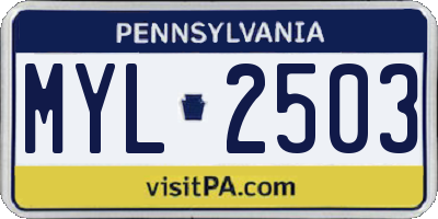 PA license plate MYL2503