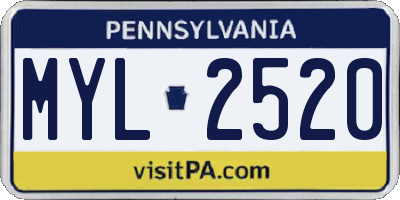 PA license plate MYL2520