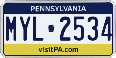 PA license plate MYL2534