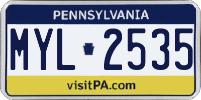 PA license plate MYL2535