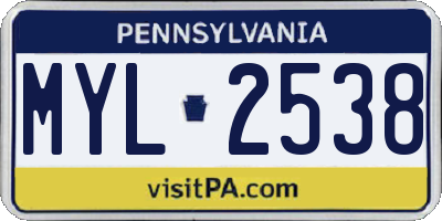 PA license plate MYL2538