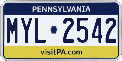 PA license plate MYL2542