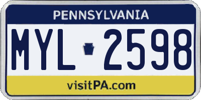 PA license plate MYL2598