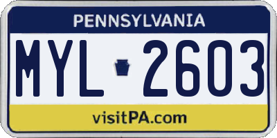 PA license plate MYL2603