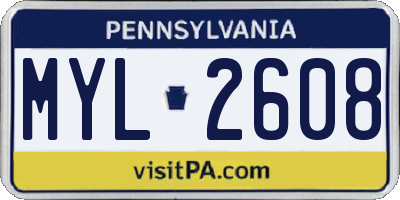 PA license plate MYL2608