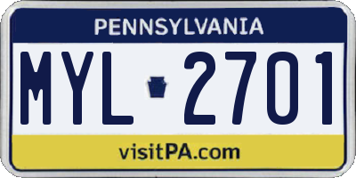 PA license plate MYL2701