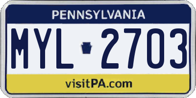 PA license plate MYL2703