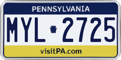 PA license plate MYL2725