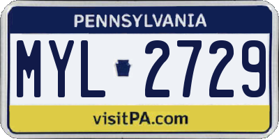 PA license plate MYL2729