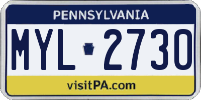 PA license plate MYL2730