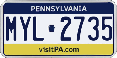 PA license plate MYL2735
